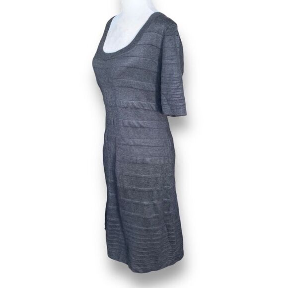 Calvin Klein Women's Gray Scoop Neck Short Sleeve Striped Midi Sweater Dress - Picture 3 of 9